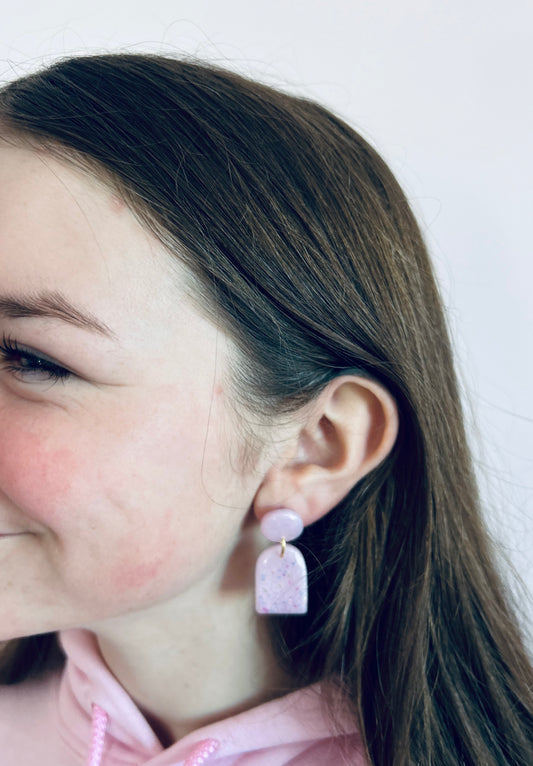 Reesie Earrings | Light Pink & Sparkle Arch